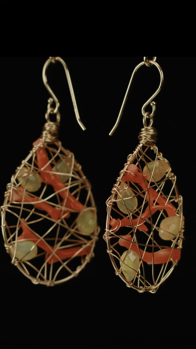Coral and Opal Treasure Earrings