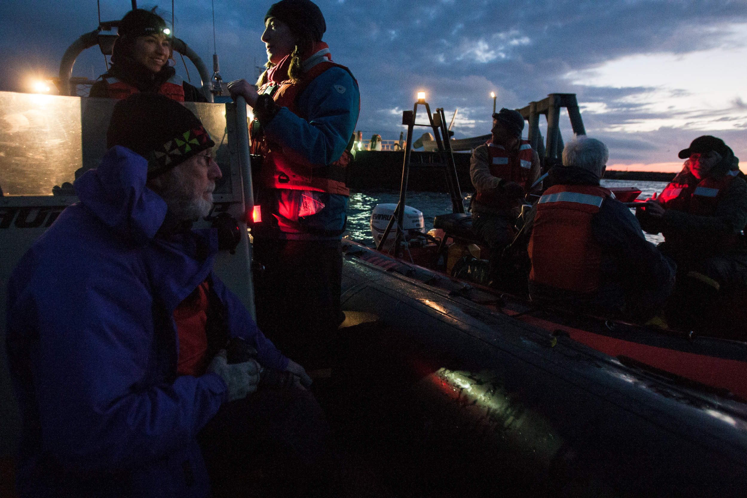  In the early morning light,&nbsp;Greenpeace activists and members of the media prepare to meet the Polar Pioneer as it arrived in Port Angeles, Washington on April 17, 2015.&nbsp; 