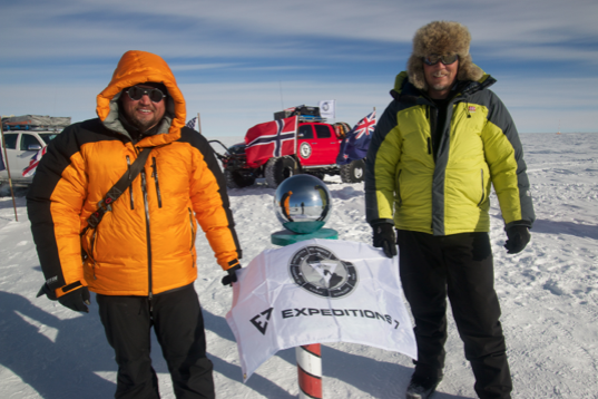 The guys from Expeditions7 at the South Pole sporting Vulture Gear! Photo courtesy Overland Journal