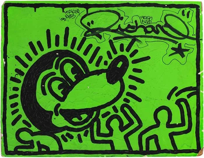 Keith Haring, Untitled, 1982, Acrylic and ink on wood. Image from mcny.org