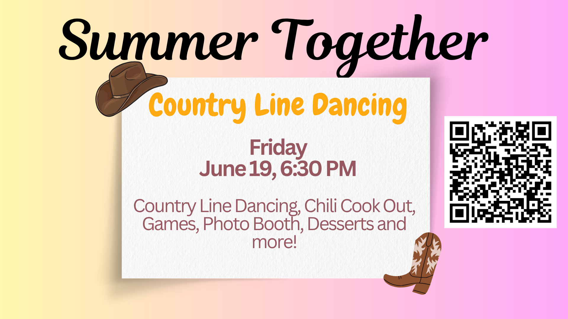 Summer Together: Country Line Dancing &amp; Chili Pot luck!