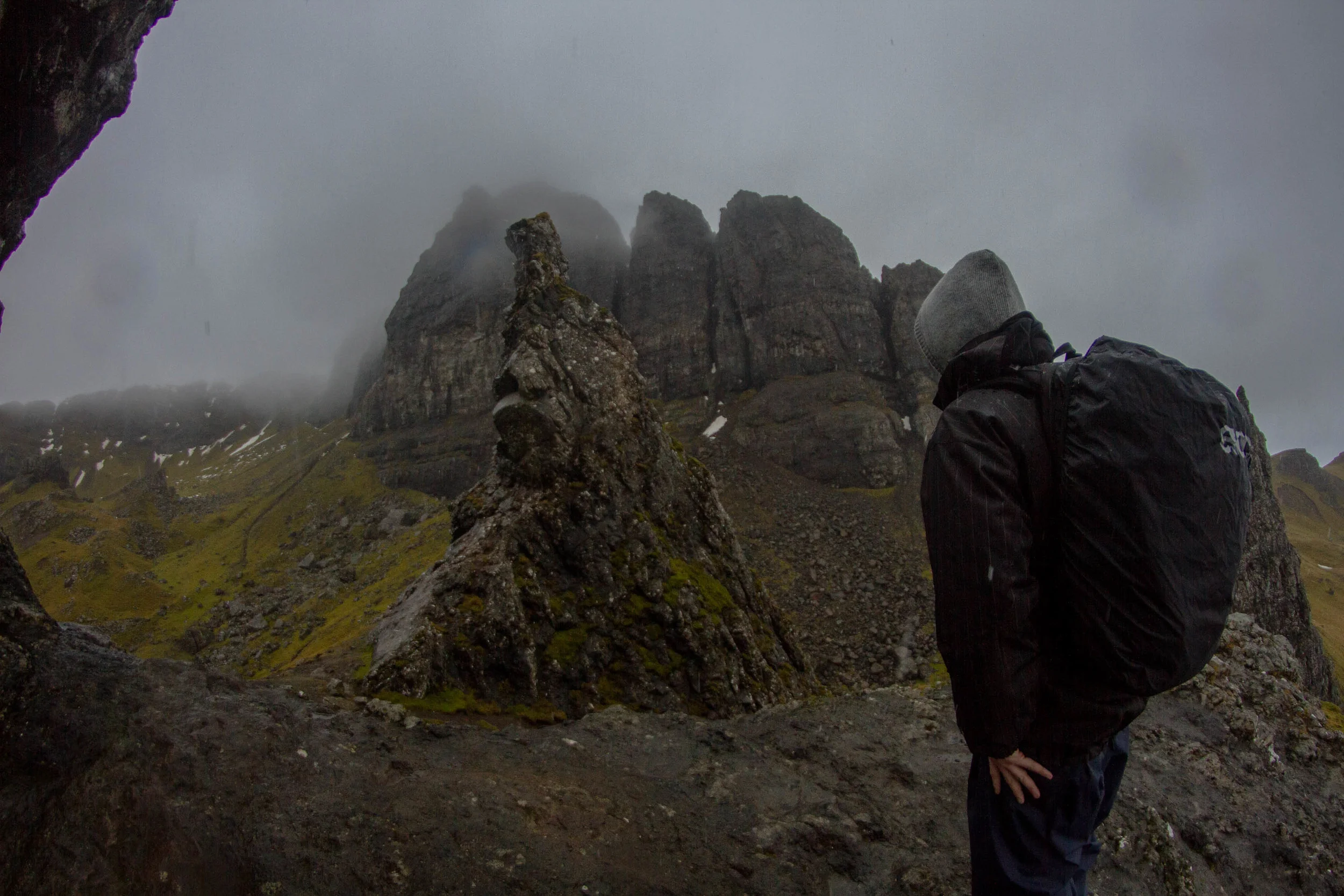 Looking up at the Old Man of Storr as you hike is impressive but once you see beyond that you are met by massive cliffs.