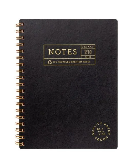  Mintgreen Spiral Journal, 210 Lined Pages, Recycled Paper, 7.375" x 9.75", Black 