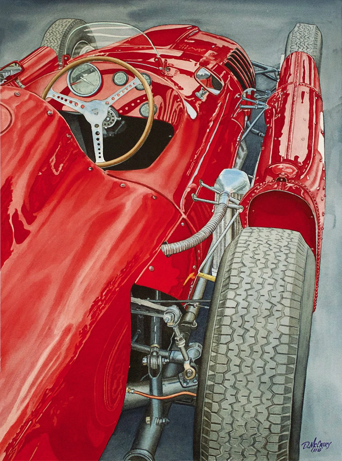 Lancia D50, Automotive Art, Automotive Fine Art, Race Cars, Originals, Ferrari, Ferrari Race Cars, Lancia, Lancia Race Cars, Dan McCrary Art, Ferrari Art, Gran Prix Racing, F1, Ferrari Racing Art