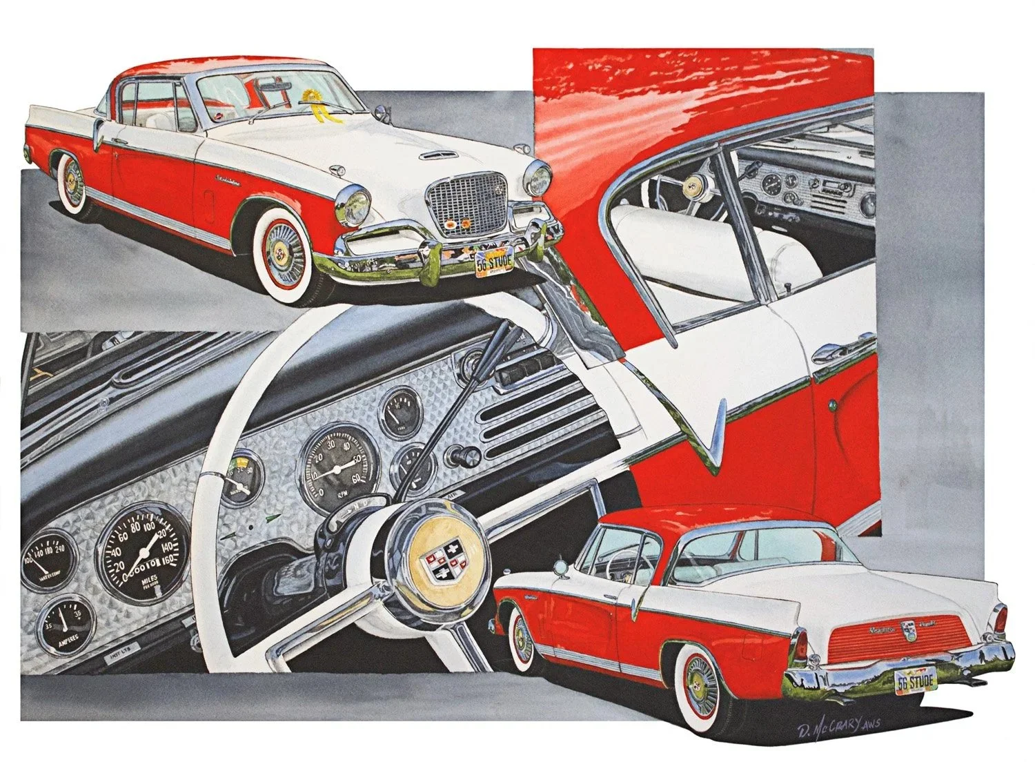"1956 Studebaker Golden Hawk, American Cars, Automotive Art, Studebaker, Golden Hawk, Dan McCrary Art, Studebaker Hawk, Automotive Fine Art