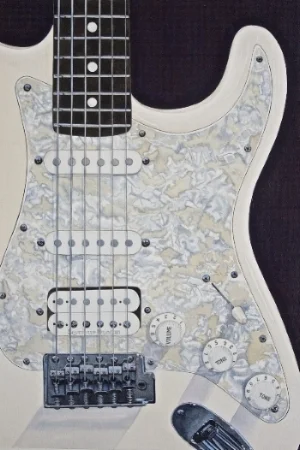 "WHITE STRAT" - This is the second painting in my guitar series, a beautiful white Fender Stratocaster! Giclee Print, Image Size 12" w x 18" h, Signed and numbered edition of 200. Priced at $125.00 including shipping within the continental US. Also available as a smaller print - image size 7" w x 10"h, signed and numbered edition of 500. $25.00 plus $5.00 shipping within the continental US. NOTE: The Original Water Color is available, as well - see details in the ORIGINALS Section. -----------------------------------------------------------------------------------