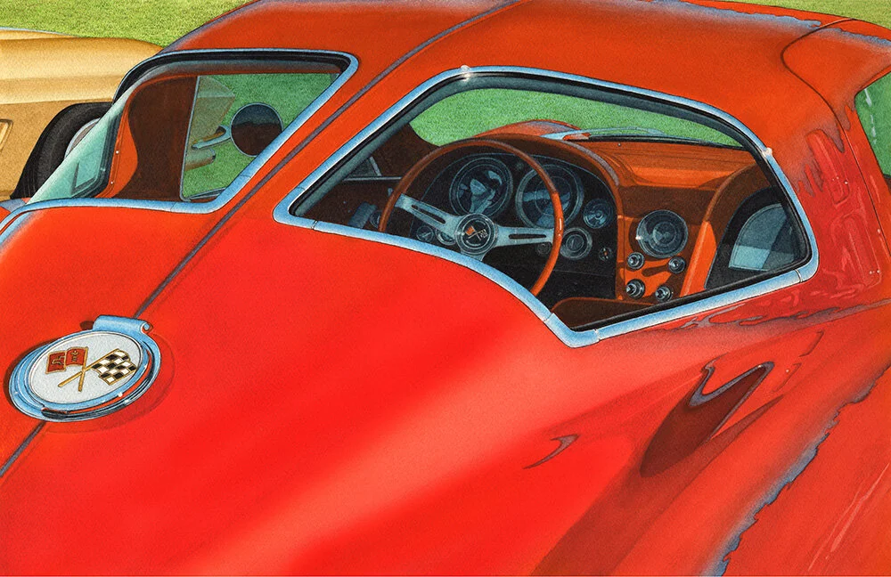 Corvettes, Red Split-Window, Automotive Art, Automotive Fine Art, Dan McCrary Art, 1963 Corvette, Corvette Art Prints, Corvette Stingray, Split-Window Coupe, Red Corvette, 63 Stingray, Dan McCrary Art