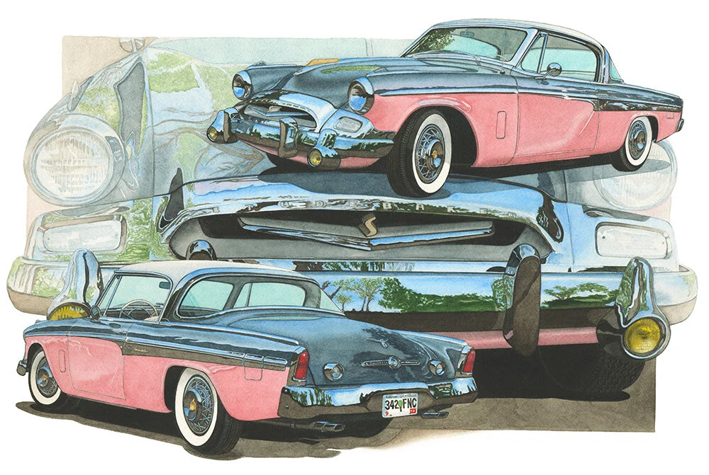 American Cars, President Speedster, Automotive Art, Automotive Fine Art, Dan McCrary Art, Studebaker, Studebaker Art Prints, 1955 Studebaker, Loewy Coupes