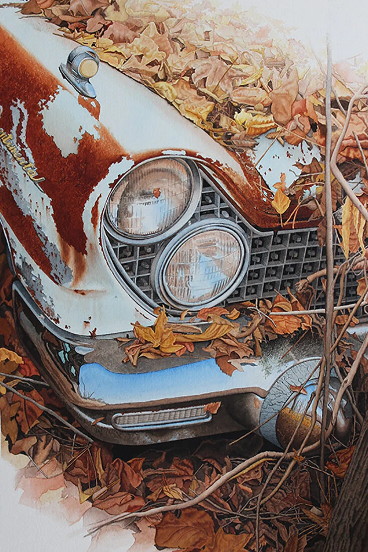 Originals, Formerly Elegant, Automotive Art, Automotive Fine Art, Dan McCrary, Lincoln, Continental, Lincoln Continental, 1960 Lincoln, Rust and Decay, Lincoln Art