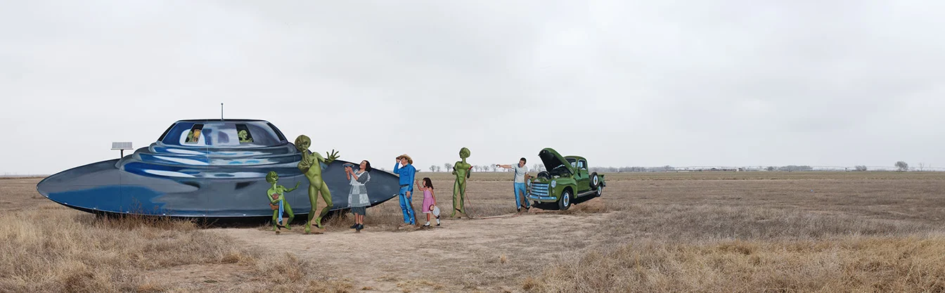 This fabulous collection of painted figures (what, you mean they're not real?) is along the highway just south of town. I love it, love it. If I ever have a house with a yard, I just might want something like this in it. Right next to the church sign with my own (non-religious) messages on it. Yes indeed. 