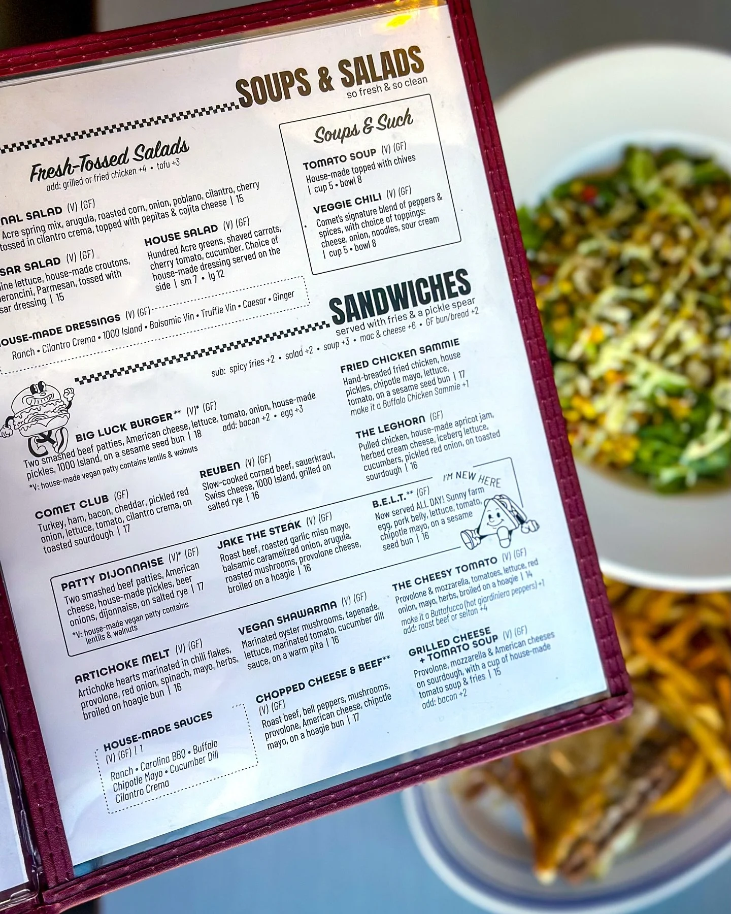 NEW NEW NEW

We launched some new stuff. It&rsquo;s delicious. Here&rsquo;s what you need to know:

BRUNCH
🧇Chicken &amp; Waffles

SALAD
🥗 Fresh new Seasonal Salad 

SANDWICHES
🥩 Jake the Steak
🍔 Patty Dijionnaise 
🐖 BELT (previously a breakfast