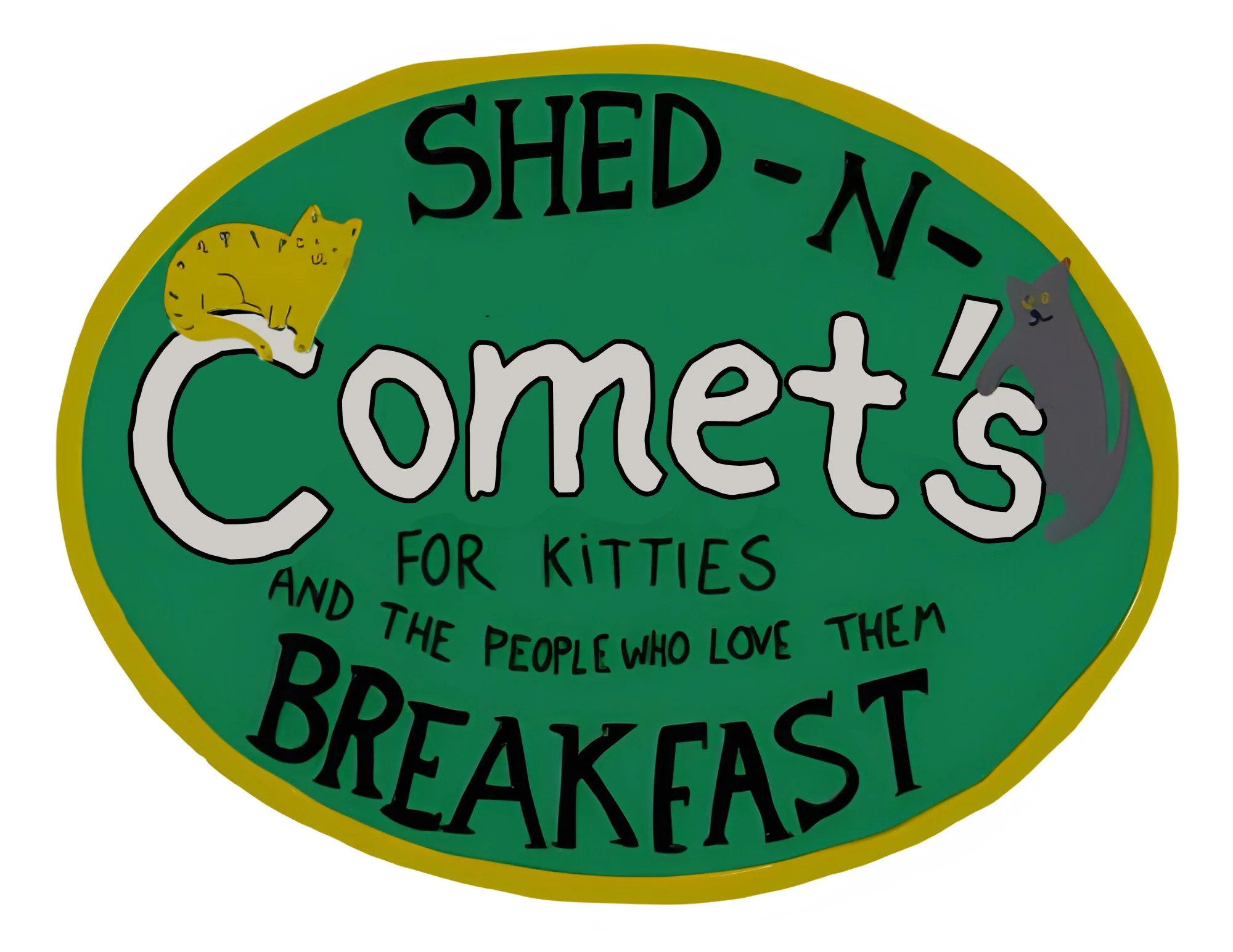 Logo for Comet's Shed-N-Breakfast Halloween pop-up, inspired by Trailer Park Boys.