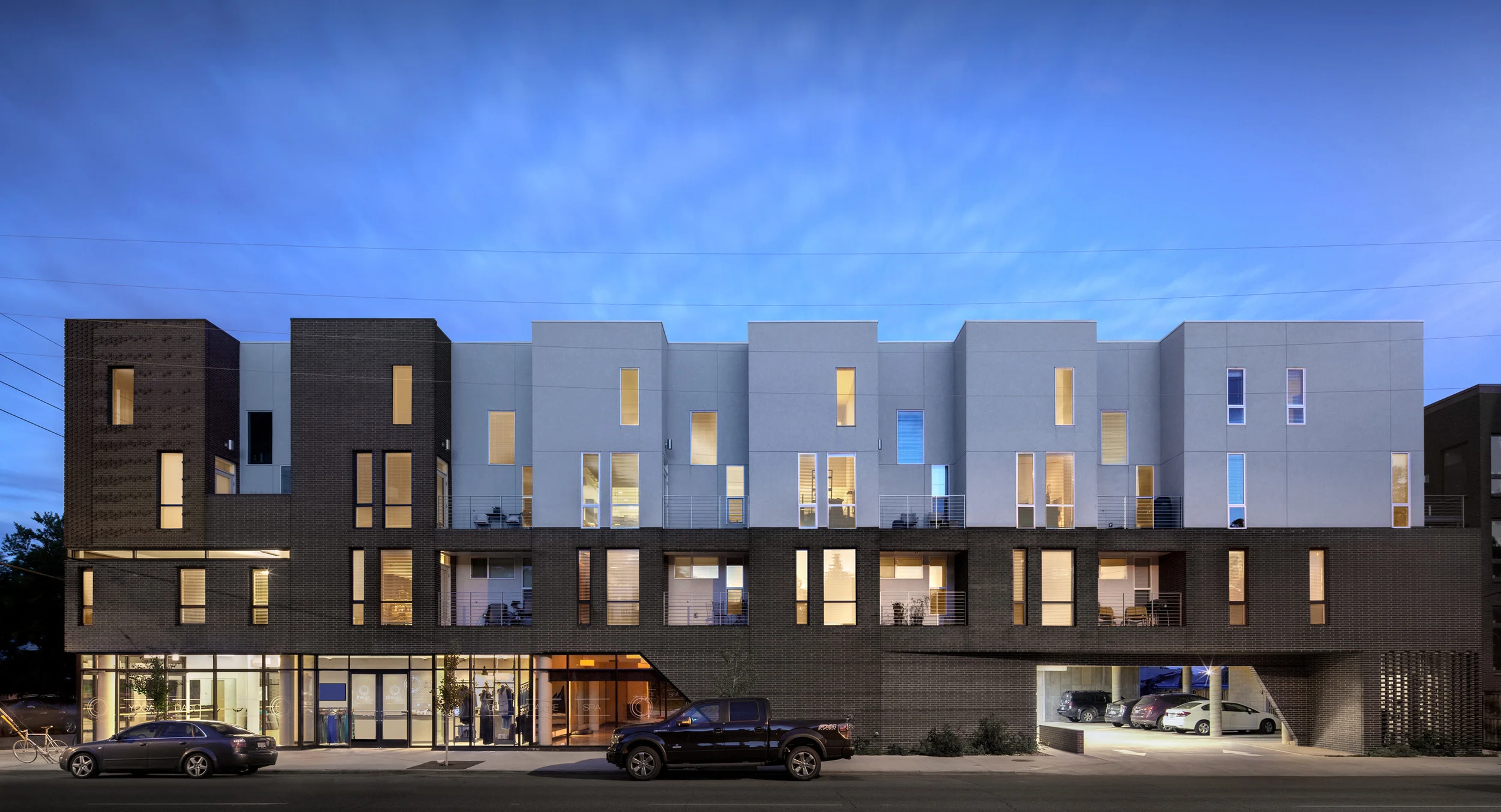 Tejon Mixed Use West Elevation at Night