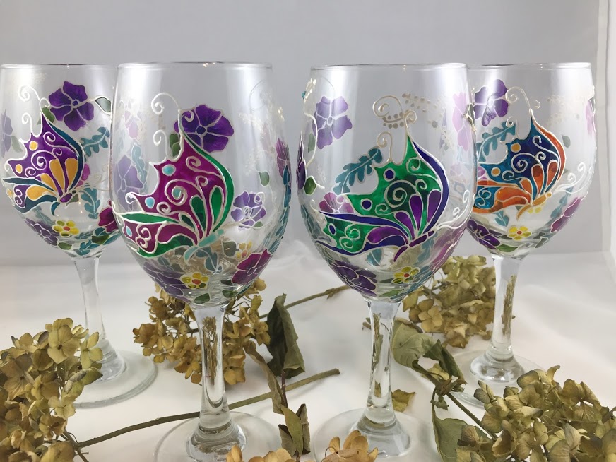 Wedding Glassware Hand Painted Crystal Blue Butterfly Italian Stemware –  Sky Spirit Studios, LLC