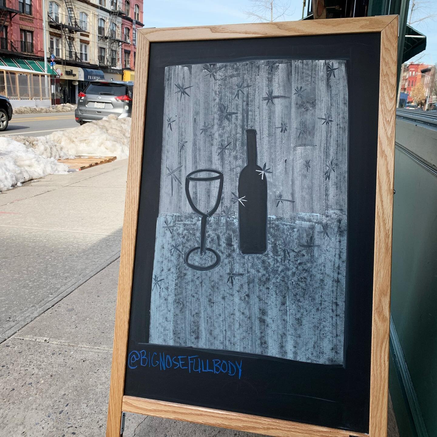 It&rsquo;s looking like a three-peat with more snow on the docket for tomorrow. We&rsquo;ve got plenty of new selections to stock up on. 

Come on in or order online for delivery at bignosefullbody.com

#bignosefullbody #winesign #chalkboardart #broo