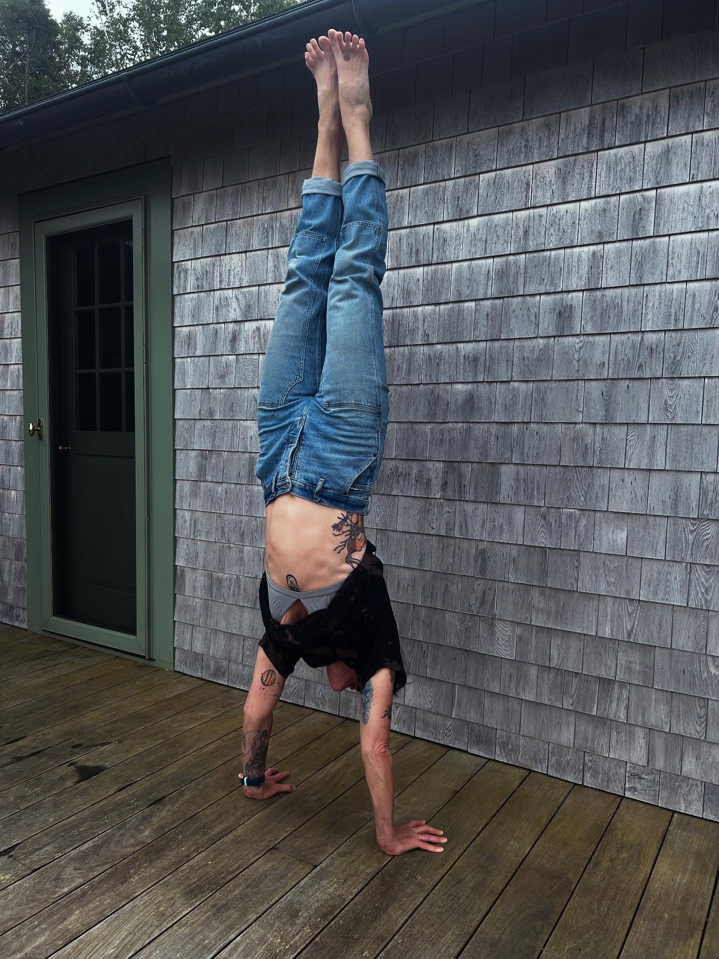 The deck was made for handstands and I&rsquo;ve been kicking up here for 20 years. But today when my heel hit the wall Freddy told me that I really needed to get my feet in the air and stand all the way on my hands. He said when he stands on his hand