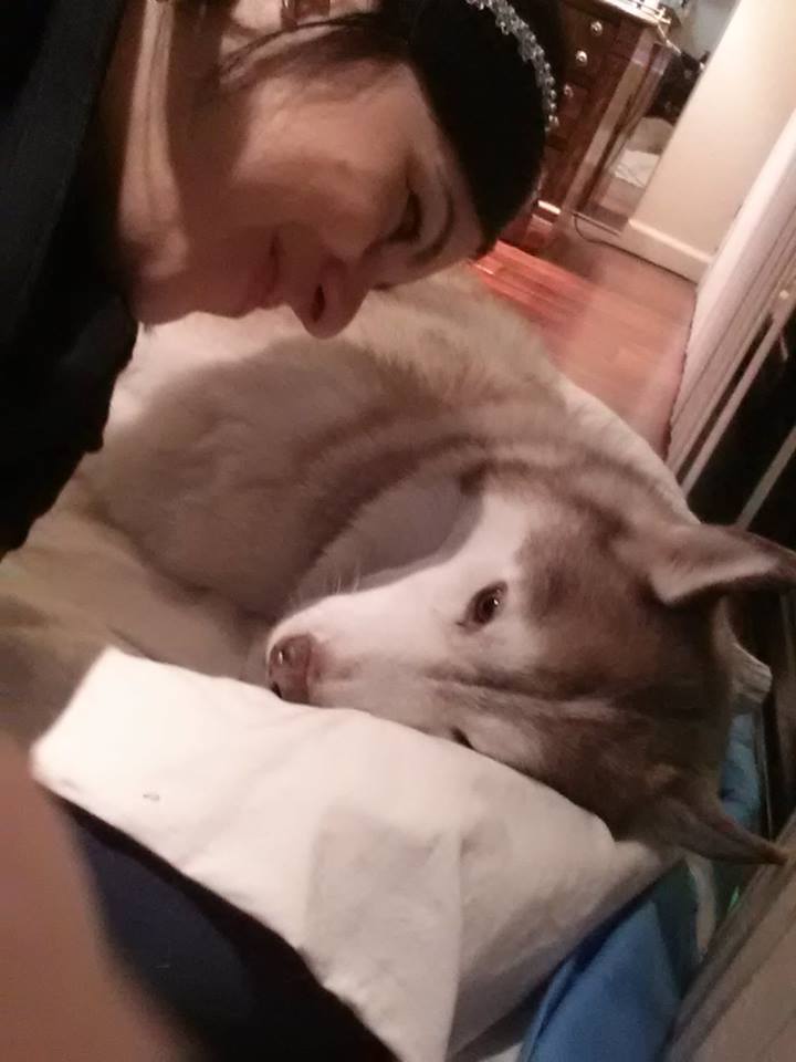 Alex had a knee surgery. Here we were sharing a Reiki space.