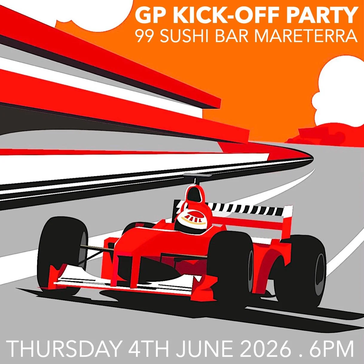 🇹🇭 2026 MONACO GRAND PRIX KICK-OFF PARTY
Thursday 4th June 2026 . 6pm
99 Sushi Bar &amp; Restaurant . Mareterra Seaview Terrace

&euro;100 per person (6pm to 8pm cocktail)
Omakase 10 Course Dinner Optional Surcharge &euro;200 (from 8pm)
6pm to 8pm
