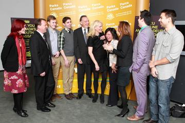 The Honourable Peter Kent, Minister of Environment Meets with Global Vision Director, Amy Giroux and youth at the announcement.