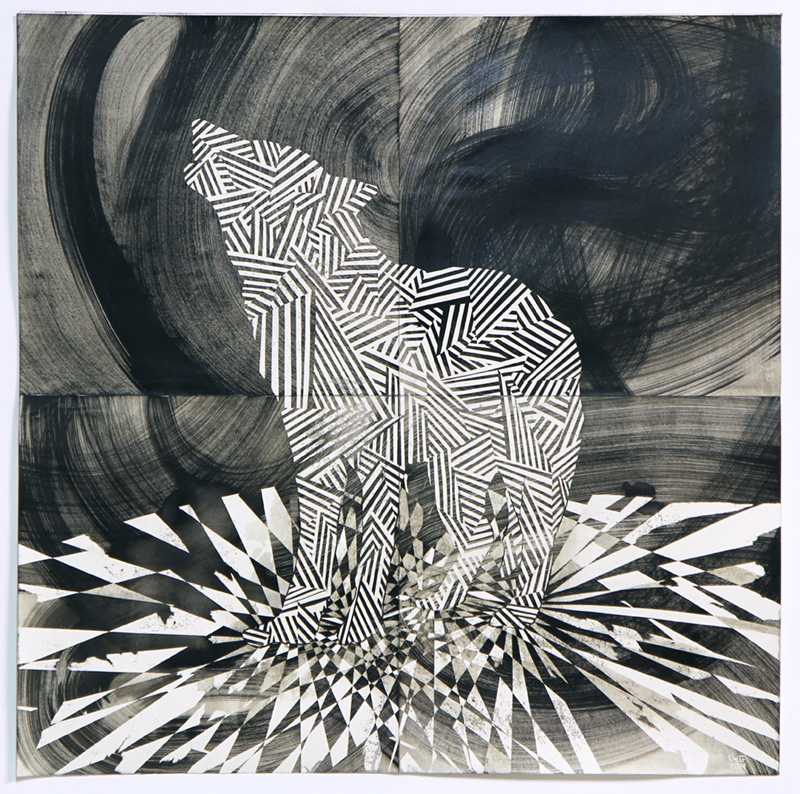 Lenneke van der Goot, Wolf (Dance Floor) #2 , 2014, gemengde techniek op papier 80x80