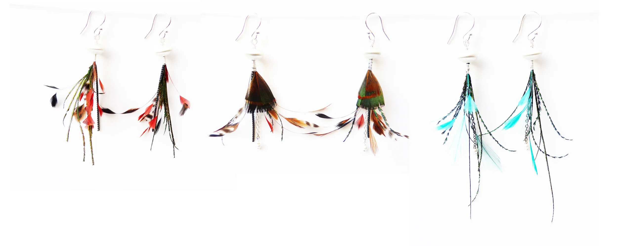 Plume Earrings - sterling silver, various feathers. 2014