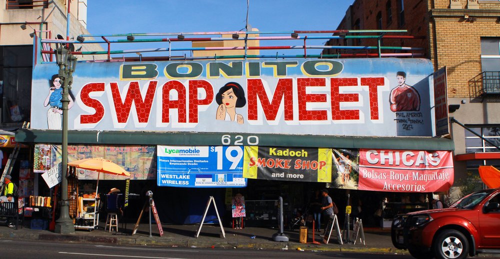 Think Tank Gallery-restored Bonito Swap Meet Mural on the Face of the Venue