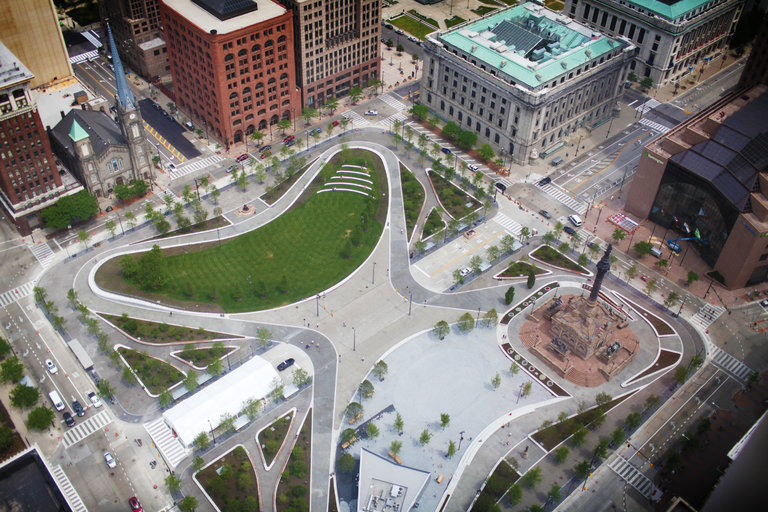 Cleveland’s newly redesigned Public Square, which is reopening Thursday after a $50 million renovation. CreditMichael F. McElroy for The New York Times