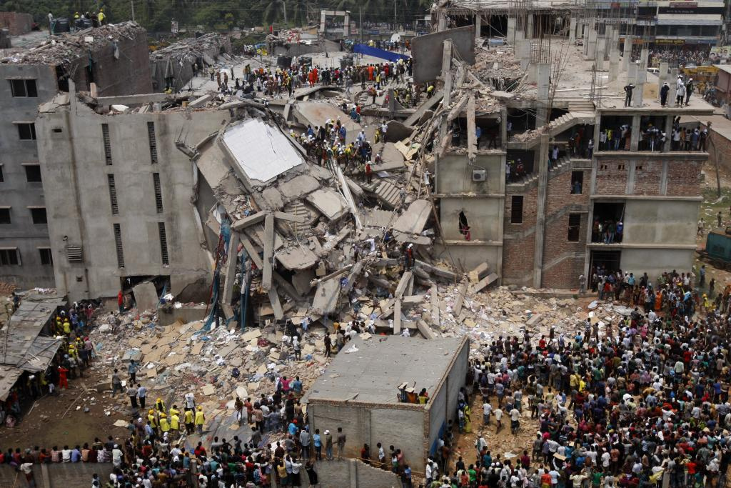 The ruins of Rana Plaza where more than 1,100 workers died, May 13, 2013. Photo credit: Jaber Al Nahian