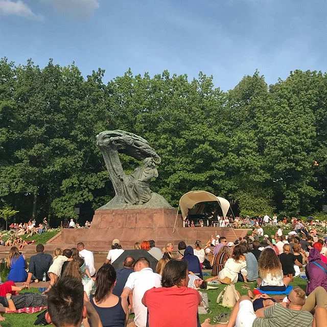 Took a break and watched the contestants perform from the Chopin International Piano Competition.  They played underneath the Chopin Monument.  Then took a stroll and ate some ice cream and drink a cappuccino.  All and all, a very nice day!  #warsaw 