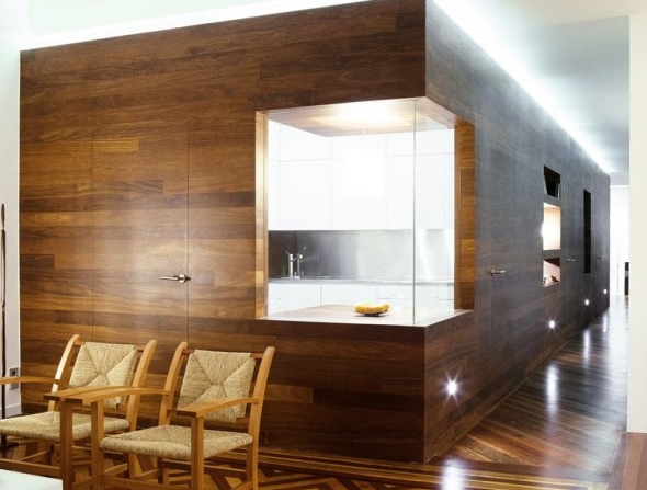 Laminate flooring on the walls! 