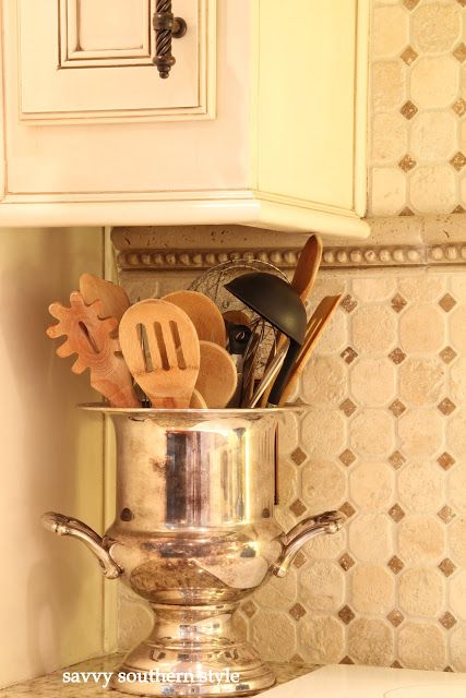 Not throwing a New Years party any time soon? Repurpose that vintage silver champagne bucket for utensils!