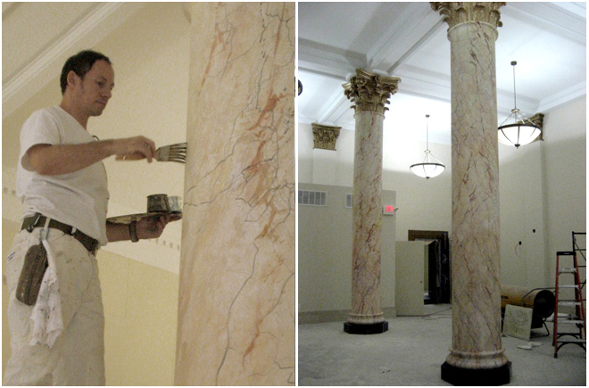 This guy from Grand Illusion Decorative Painting located in New York City, is painting these columns. Maybe you don't have columns this large in your house, but if you did...