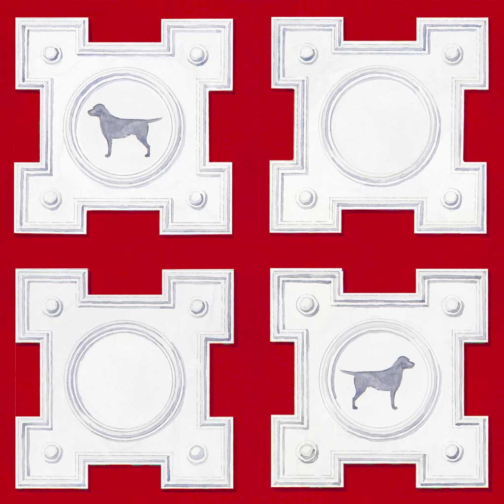 Man's best friend is depicted by Ramsay Gourd Home in the fresh take on the traditional silhouette. This pattern is available as a wallpaper and fabric. 
