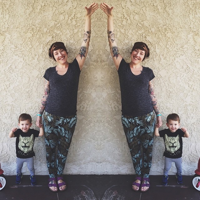 On Chico: Tee: Tiny Whales Leggings: Target girls section Shoes: Nikes On Mama: Top: Old Navy Maternity Pants: H&M Shoes: Birks Duh