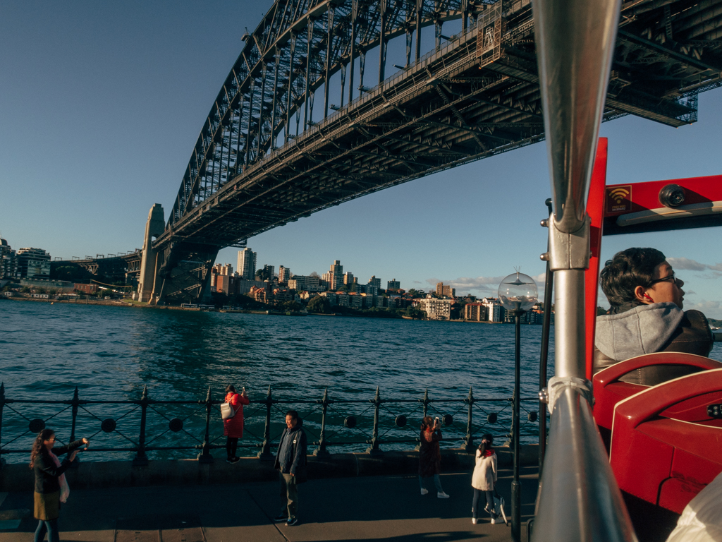 View of the Sydney Harbor Bridge from the Hop on Hop Off Bus. June 2017.