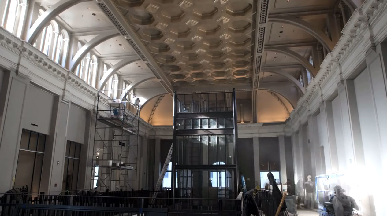  RH Boston - refinishing of ceiling and installation of glass elevator.  