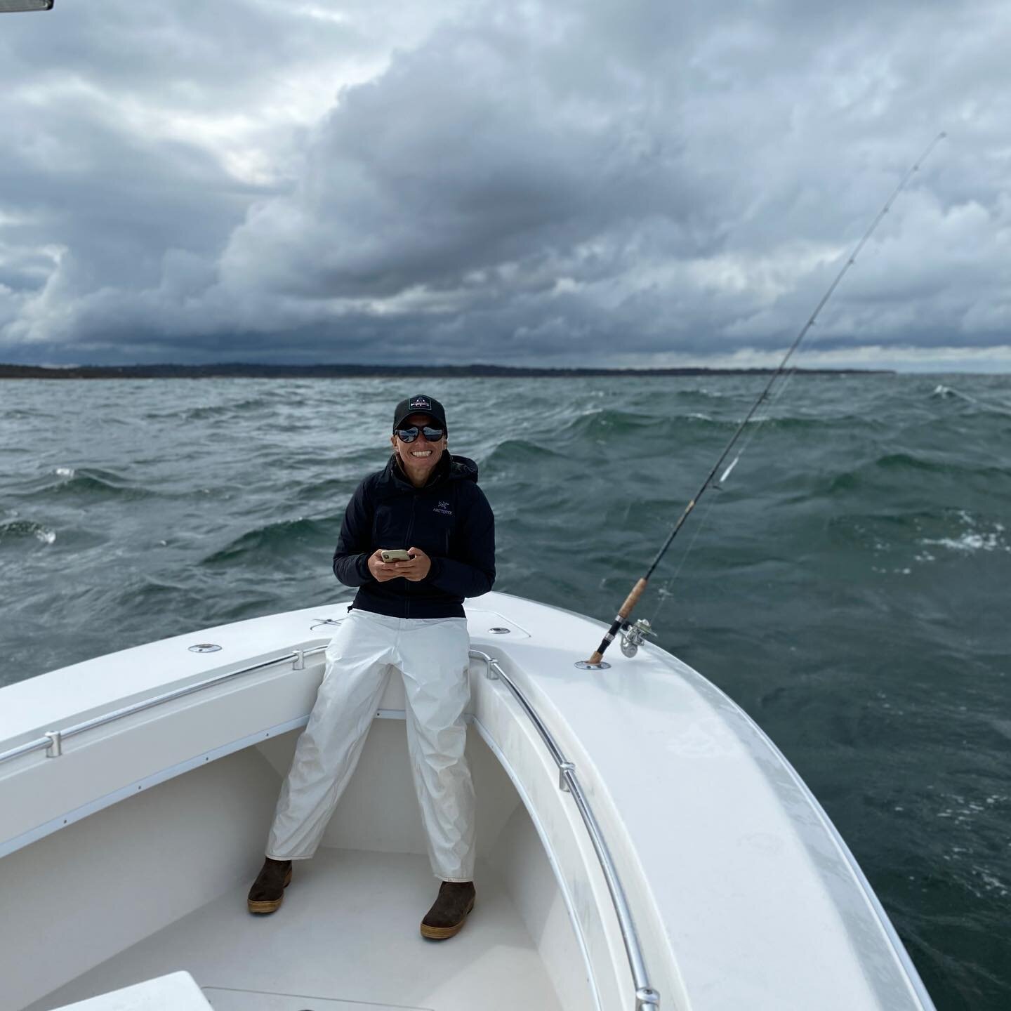 My favorite office! Taking care of messages in between casting for false albacore and striped bass on a very stormy day last Fall! Definitely one of my favorite fishing days of the fall in gnarliest weather I have fished off of Montauk with my good b