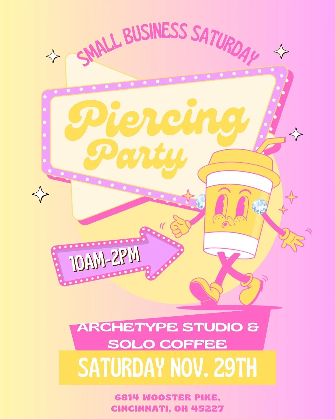 Save the date! ☕️💎
Enjoy Small Business Saturday with us!
Saturday 11/29, 10a-2p
.
.
.
Craft Coffee from @solocoffee.cart 
Fine Jewelry Piercing with @archetypecinci 
**Piercings will be available by walk in availability, first come first serve
.
.
