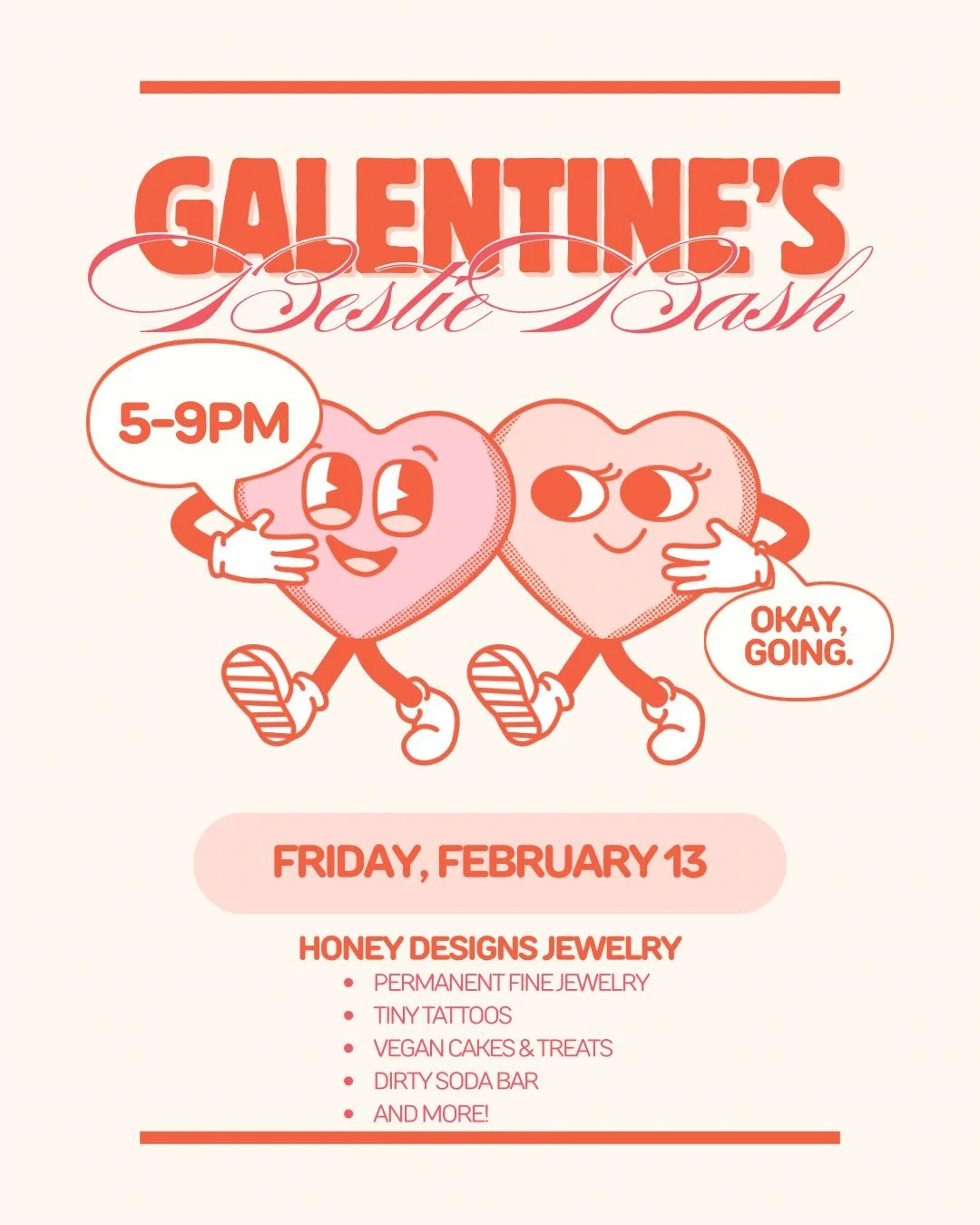 💖Galentine&rsquo;s Bestie Bash💖
Friday, February 13th // 5-9pm
Another year, another fun party with your besties!
.
.
Come hang out with your bestie(s) for tattoos, permanent fine jewelry, dirty sodas, custom energy drinks and more!
.
.
Current Bes