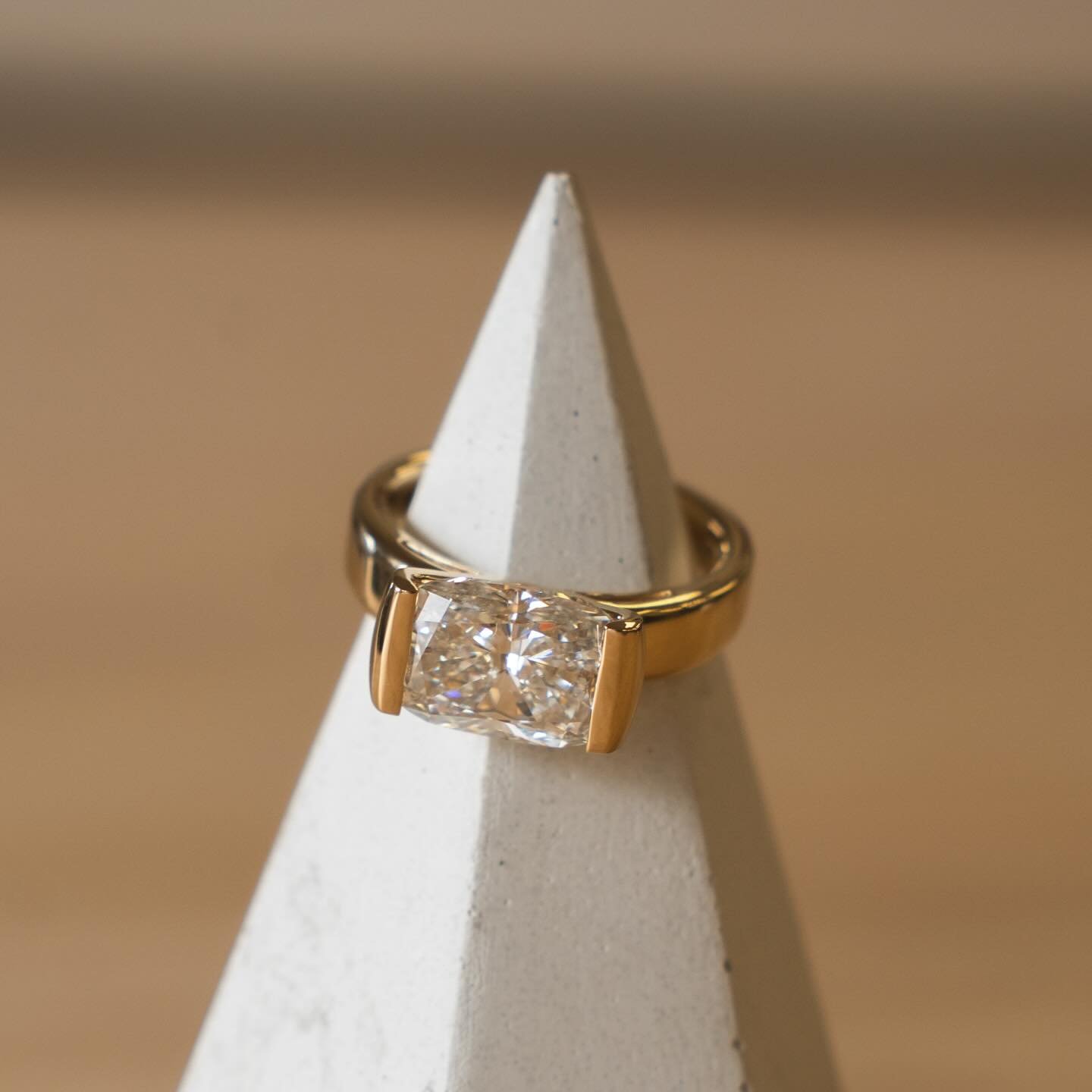 A moment for this stunning elongated cushion 💁&zwj;♀️
Designed alongside my engineer client Matt for his favorite person Sydney and this ring is just so cool. An East/West design done right 🫡 
.
.
.
.
📸: @pattyframes