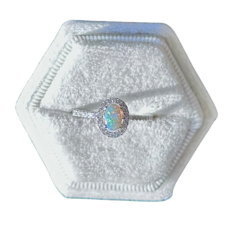 Opal & Diamond Halo Ring