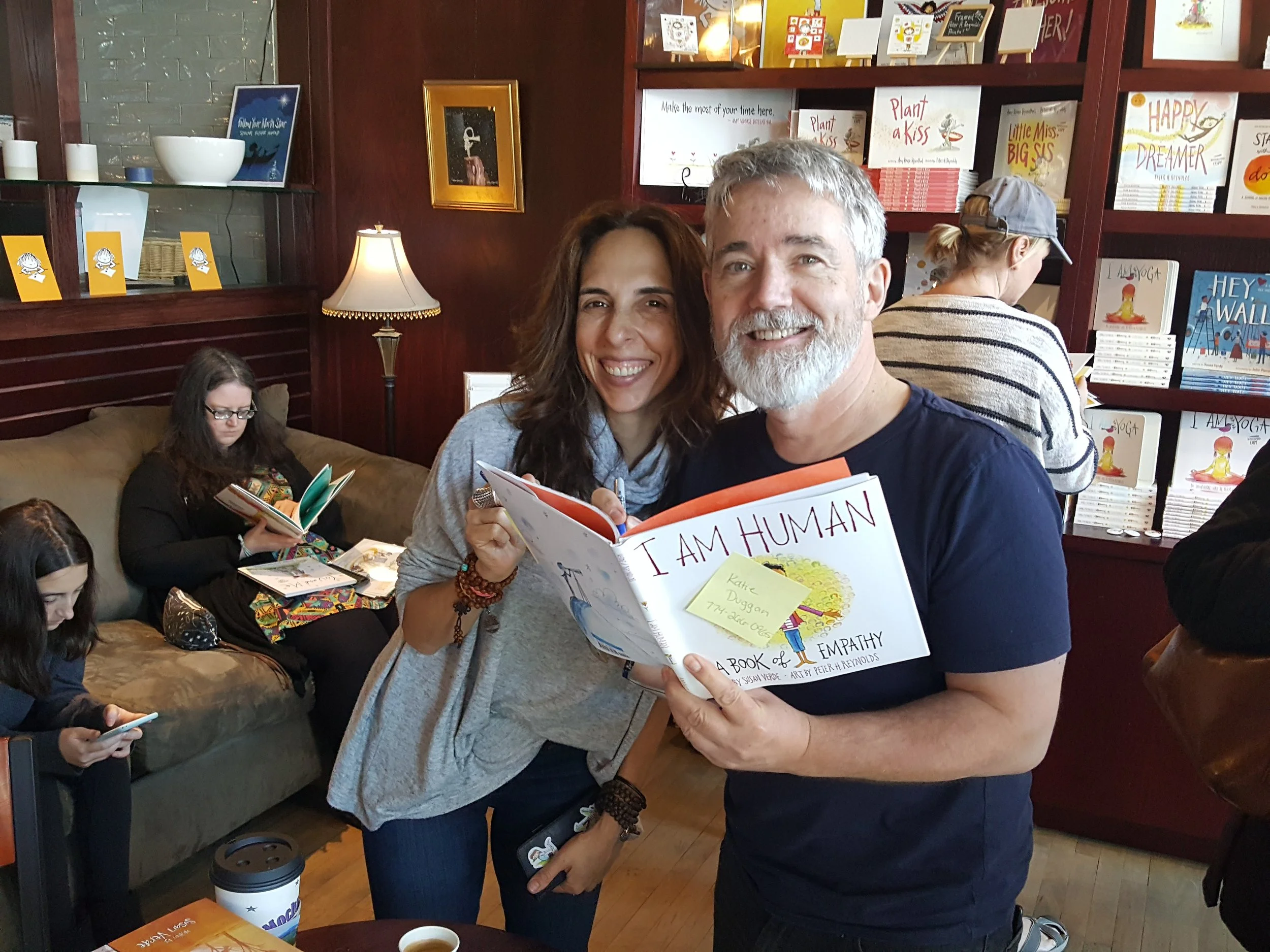 Peter H. Reynolds and author Susan Verde at the I am Human book launch party at the Blue Bunny.