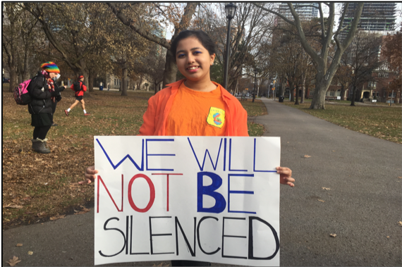 Kehkashan marching at the #MeToo Toronto
