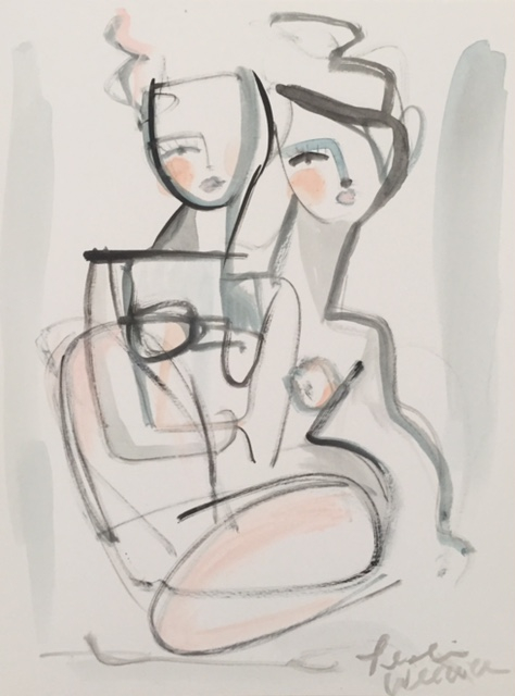 "Two by Two" by Leslie Weaver mixed media on heavy art paper size 9x12" - $110