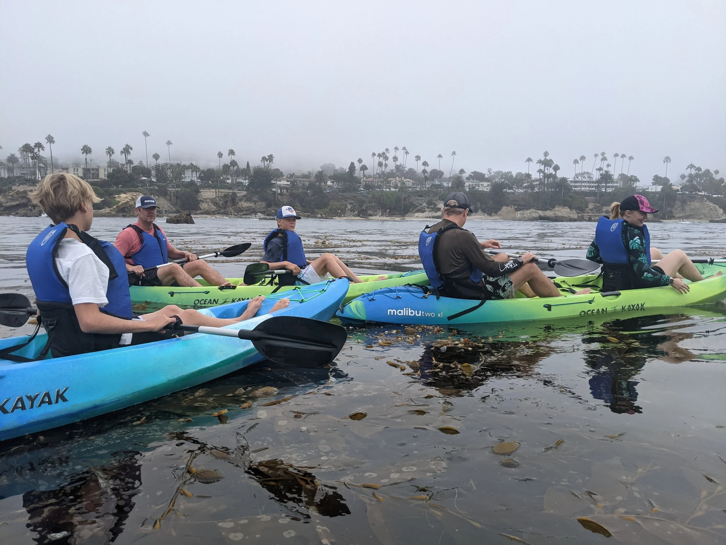 Kayakers floating off the Laguna Beach coast