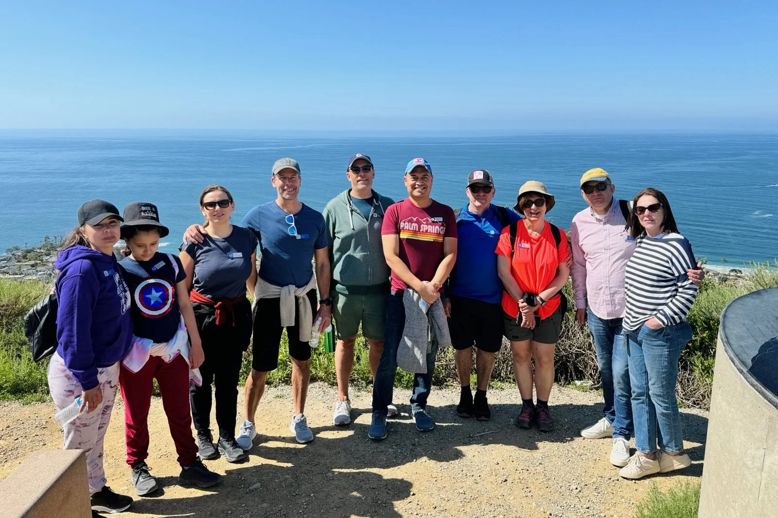 Hiking group at an ocean overlook on the Top of the World trail, Laguna Beach