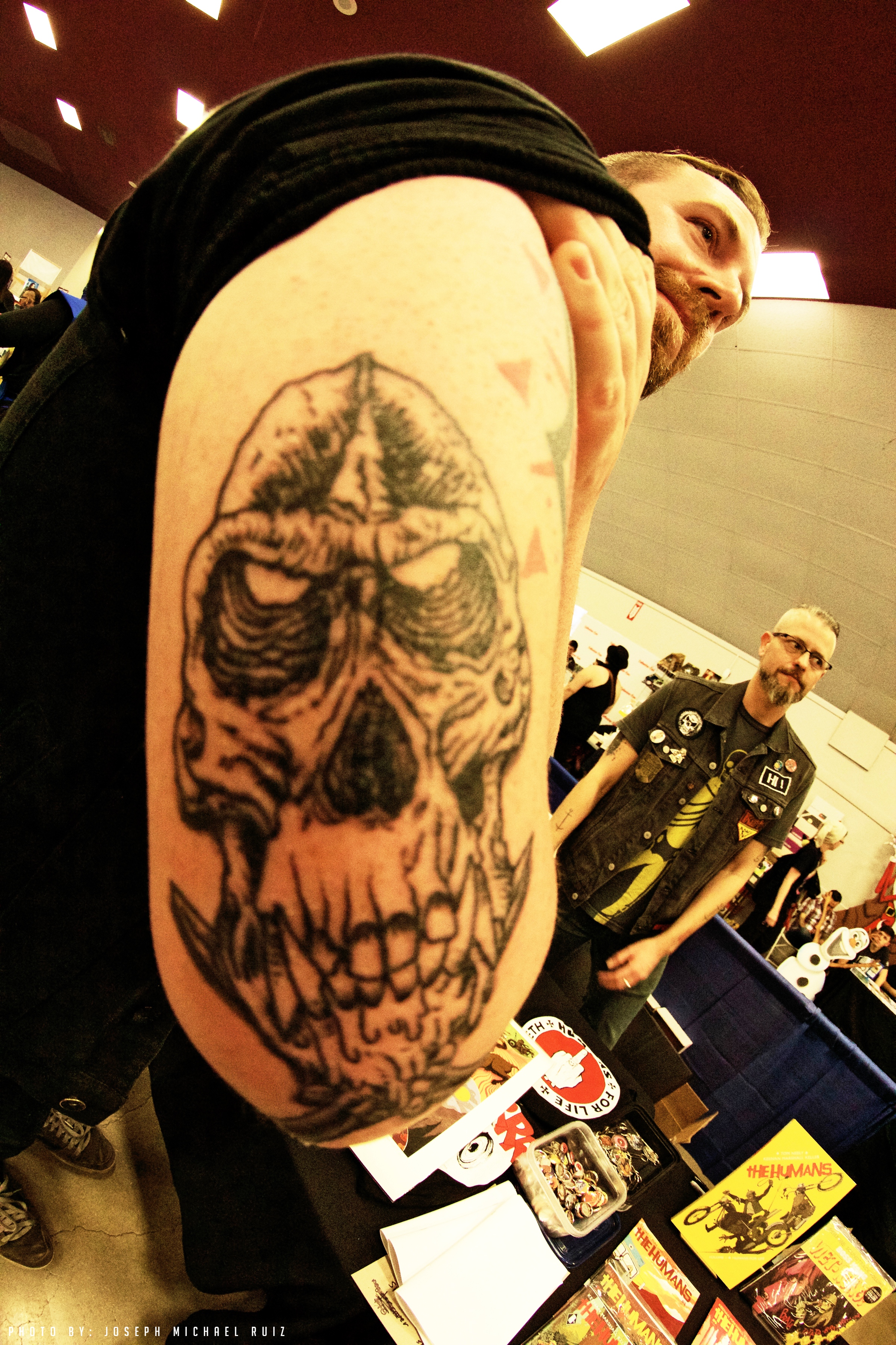 HUMANS homie, Tom Kleve stopped by to show off his new tattoo based off The HUMANS pin-up for issue #9 by killer artist, Alexis Zirrit (if you don't know his work, just go and buy Space RIders right now! The collection just came out!!! It rulez.)