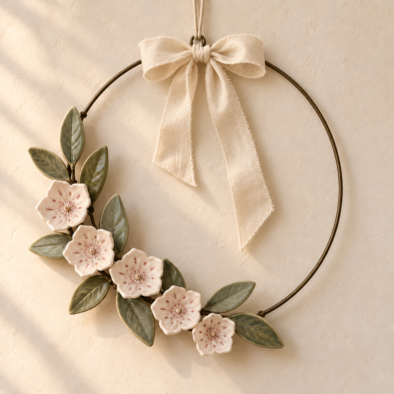 Champagne silk bow on bronze wreath.png