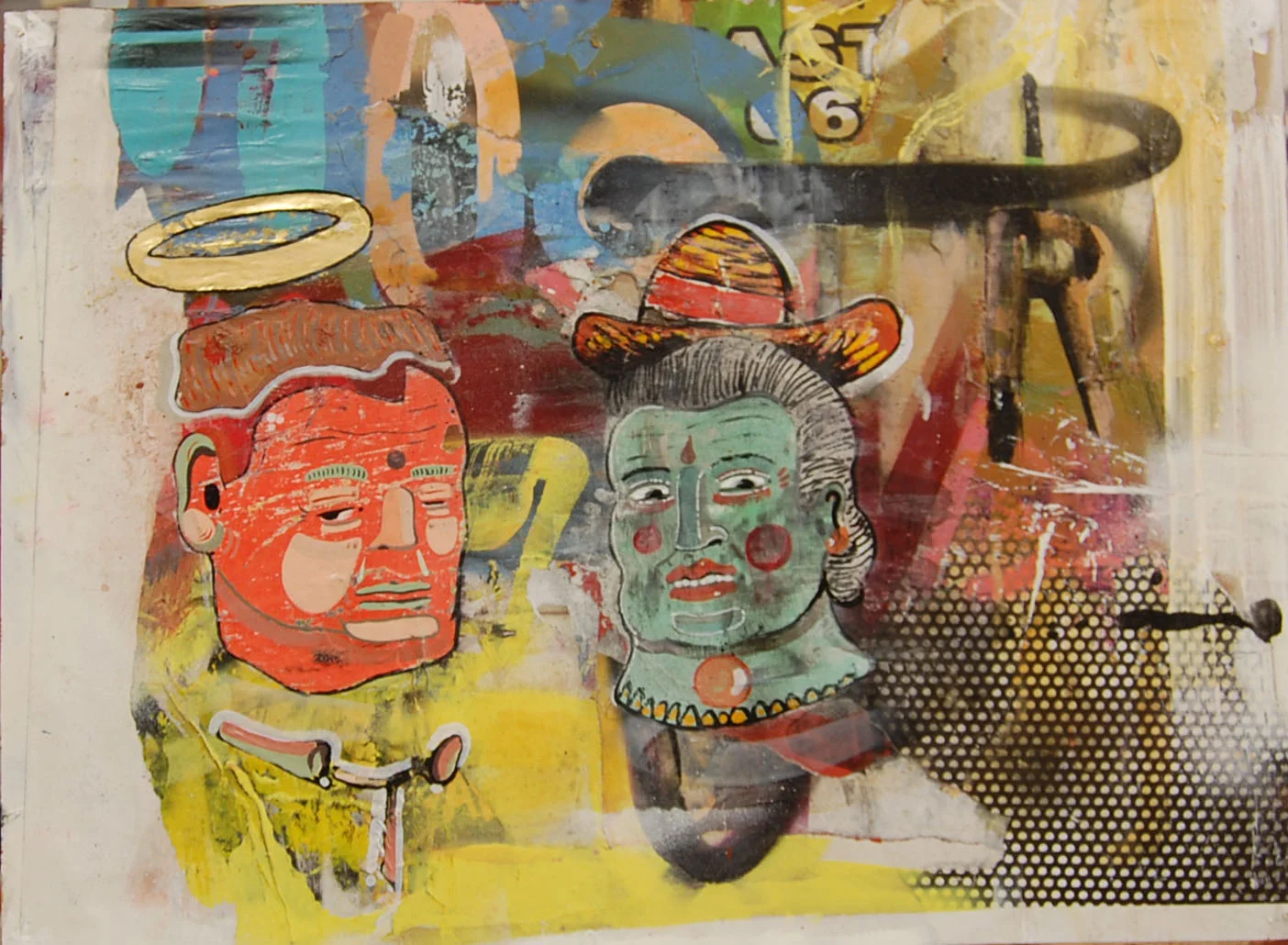 Two 2 Enamel,Oil,Acrylic,Collage, Spray, On Board. 52-38 cm 20-14 Inch