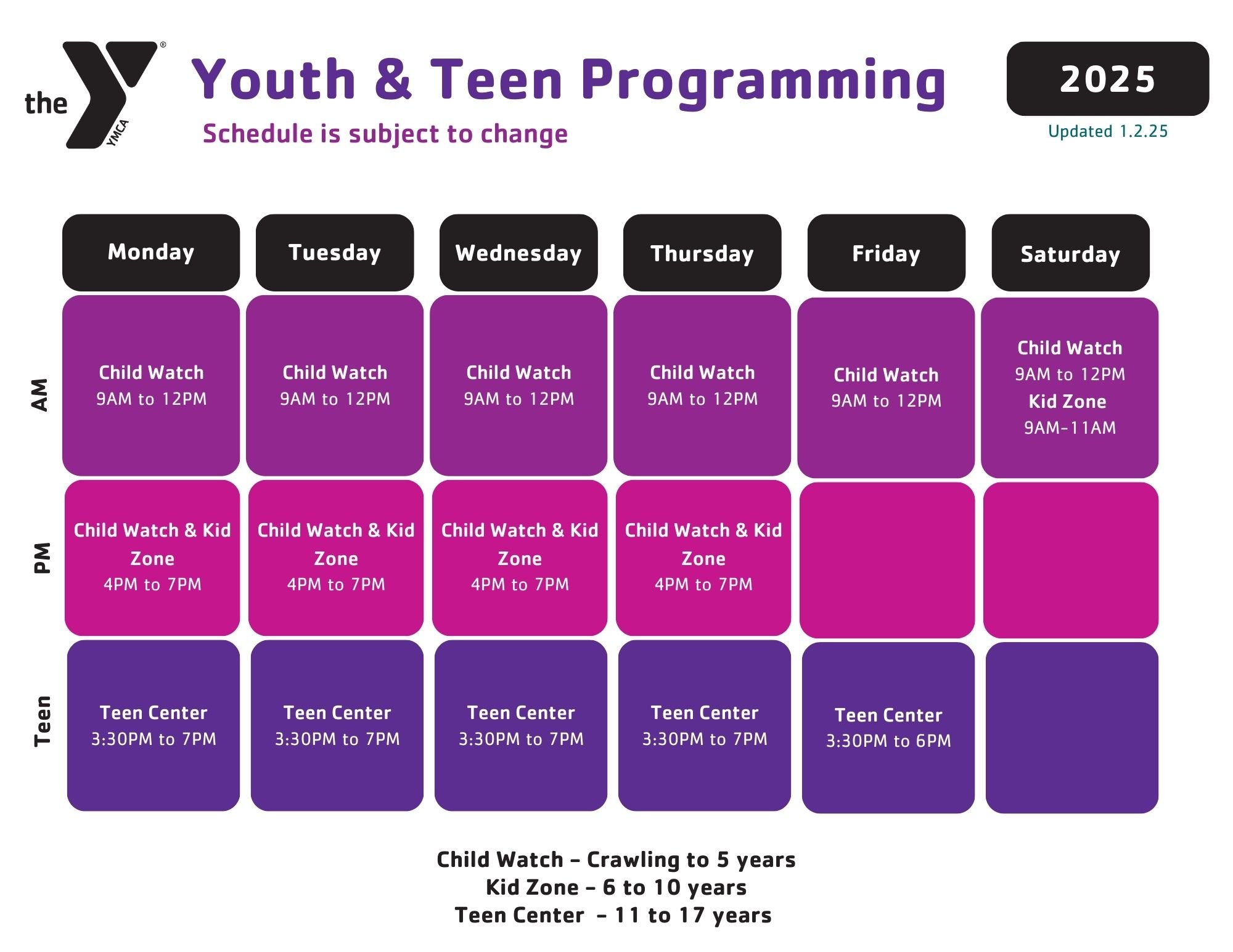 Ymca Youth Schedule